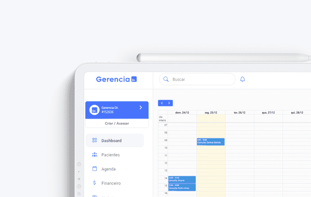 Tela de agenda do Gerencia Doctor em um tablet